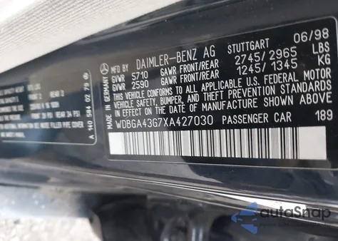 1999 Mercedes-Benz S 420 из США, поврежденный, VIN WDBGA43G7XA427030